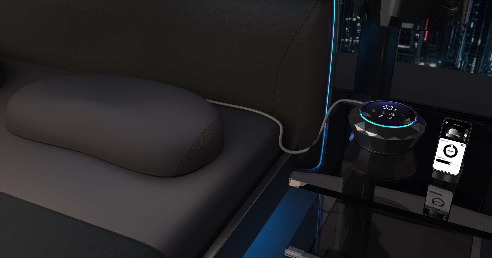 Smart pillow demonstrating ergonomic support for neck